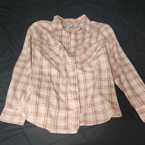 Wrangler Retro Orange and Cream Plaid Shirt. Large